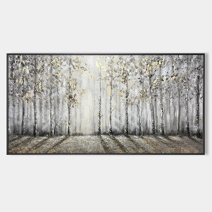 Golden Birchwood hand-painted gold and ivory textured forest landscape painting rolled canvas option