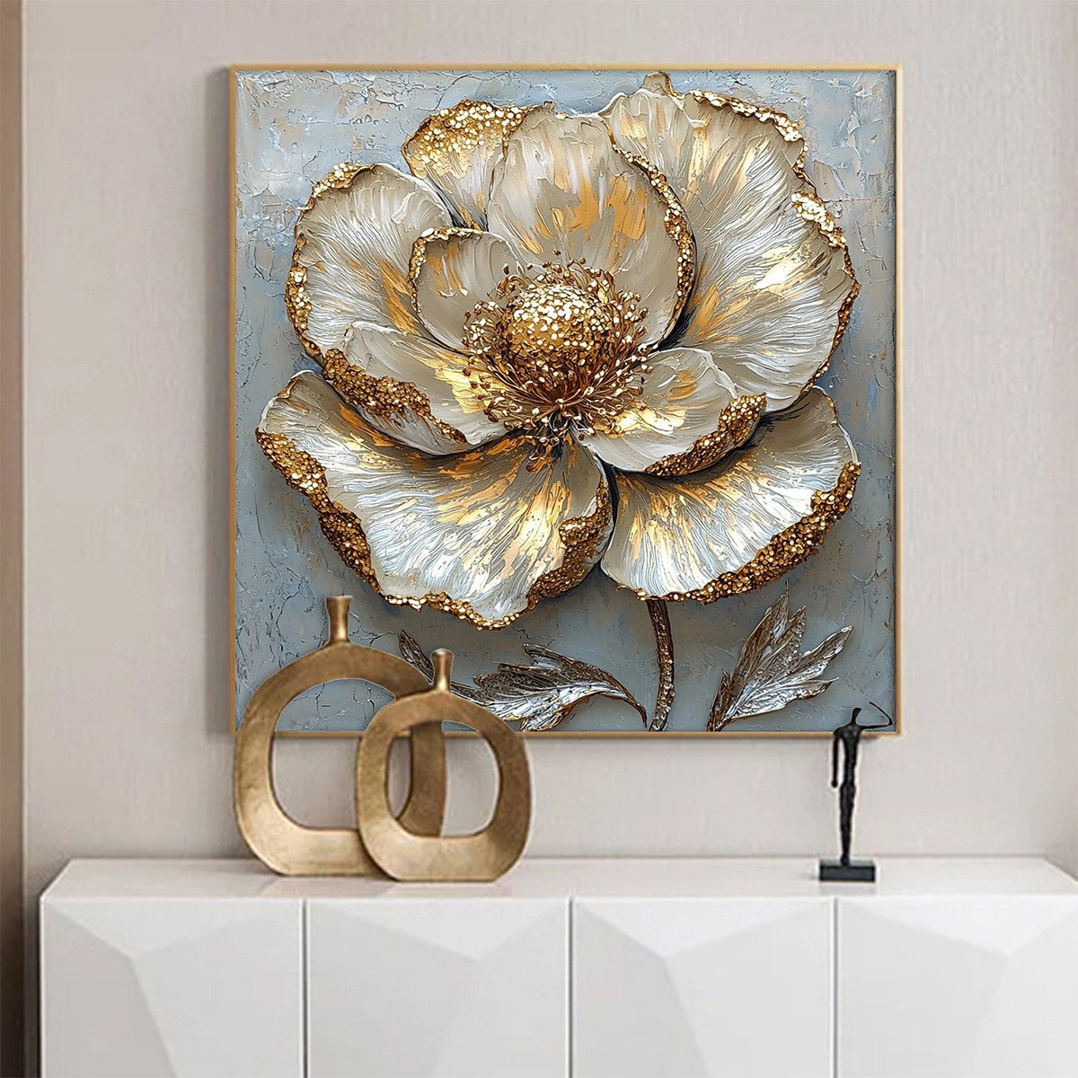 Gold Floral Impasto Oil Painting – Golden Bloom