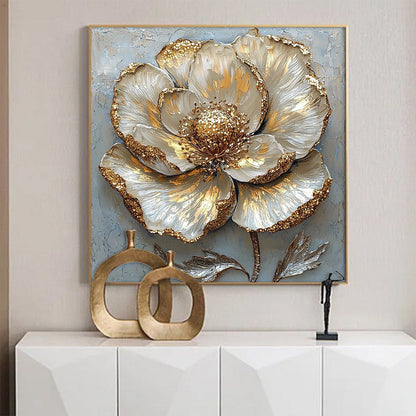 Gold Floral Impasto Oil Painting – Golden Bloom