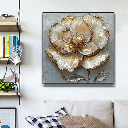 Gold Floral Impasto Oil Painting – Golden Bloom