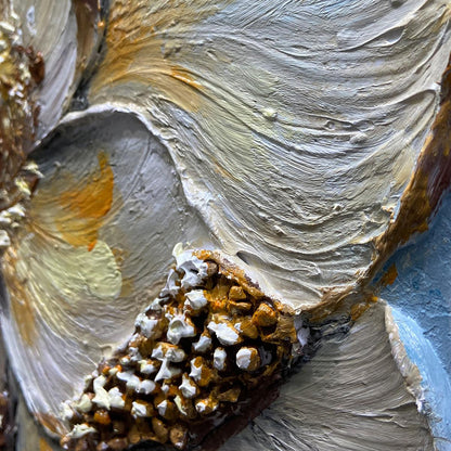 Gold Floral Impasto Oil Painting – Golden Bloom
