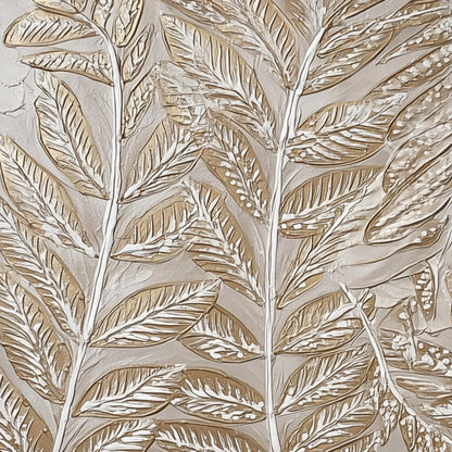 Gold and White Wabi-Sabi Botanical Textured Oil Painting – Golden Botanicals