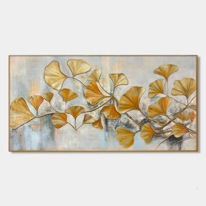 Golden Ginkgo hand-painted gold and ivory textured botanical painting rolled canvas option
