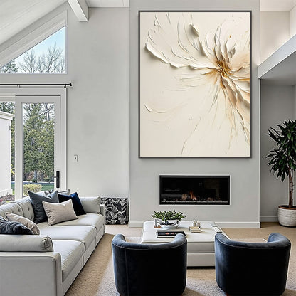 Gold and White Abstract Floral Impasto Painting – Golden Heart