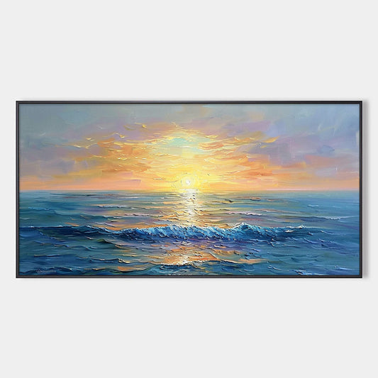 Golden Horizon hand-painted gold and ivory textured sunset seascape painting rolled canvas option
