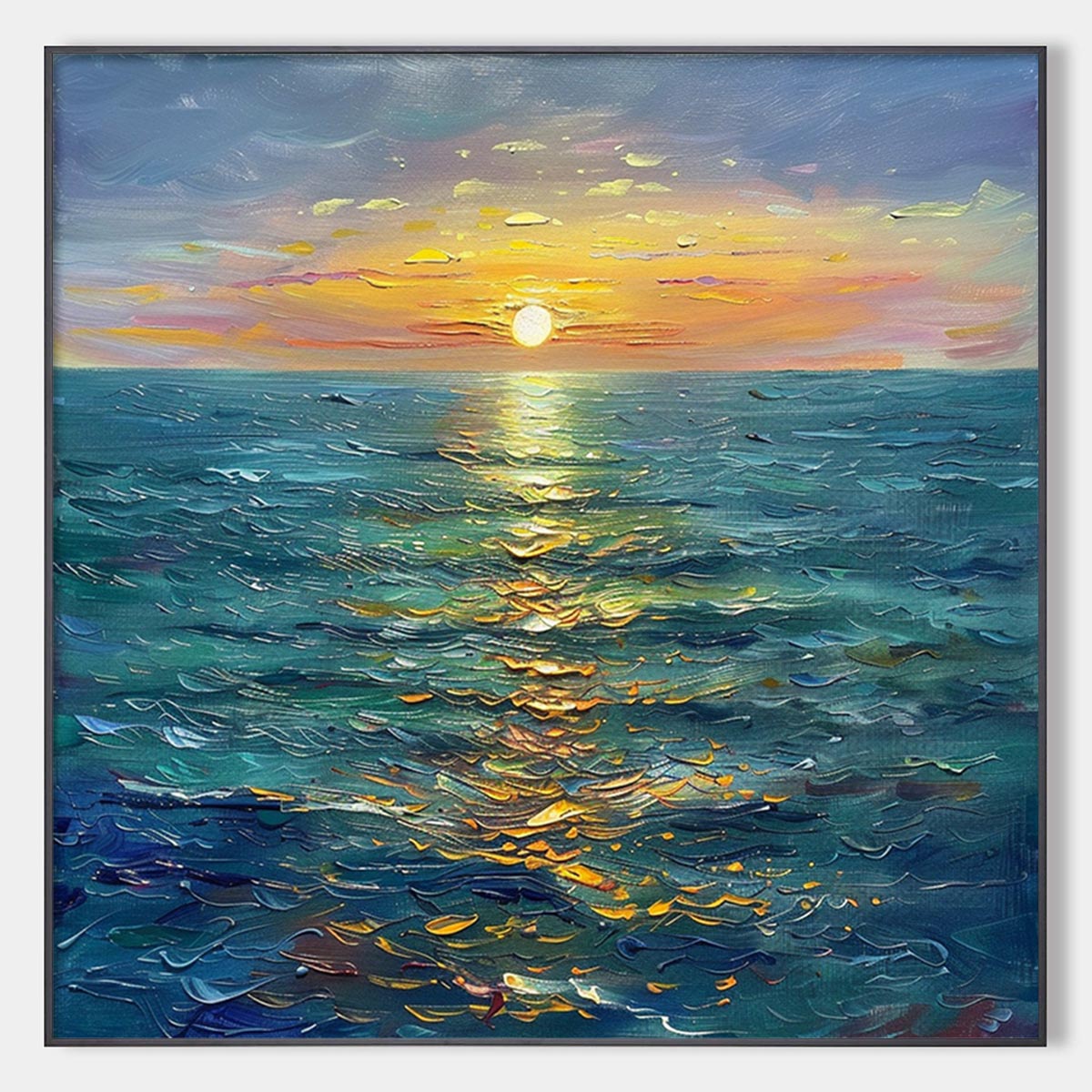 Golden Hour hand-painted gold and ivory textured sunset seascape painting rolled canvas option