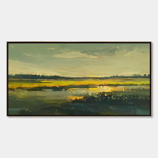 Golden Marsh hand-painted gold and yellow textured coastal landscape painting rolled canvas option