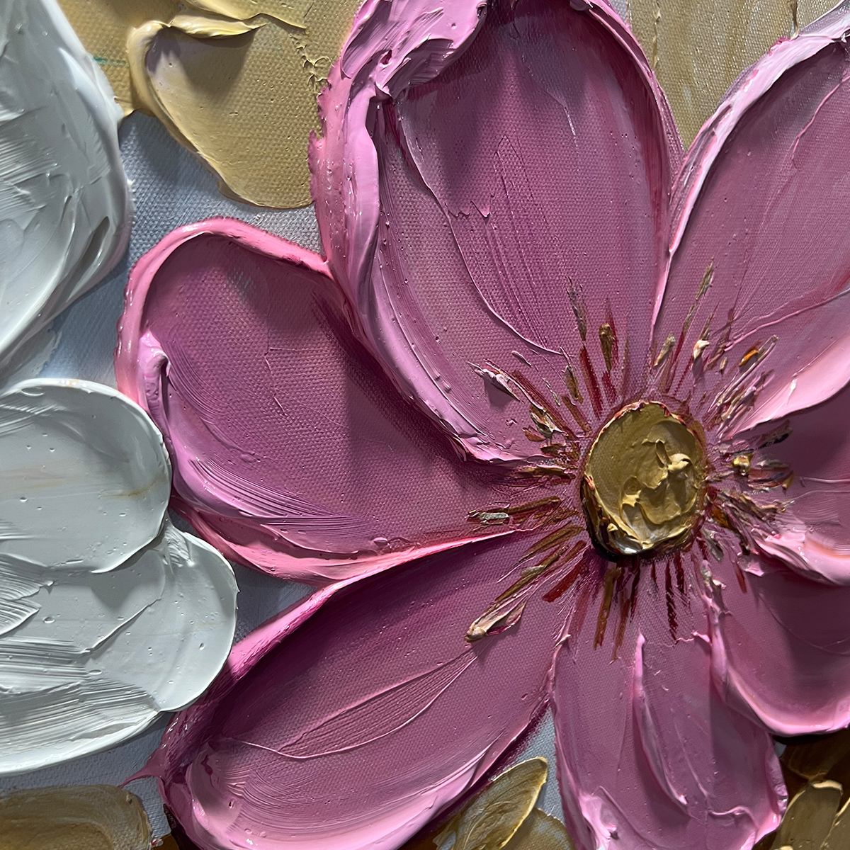 Golden Petals – Floral Textured Oil Painting, view 3