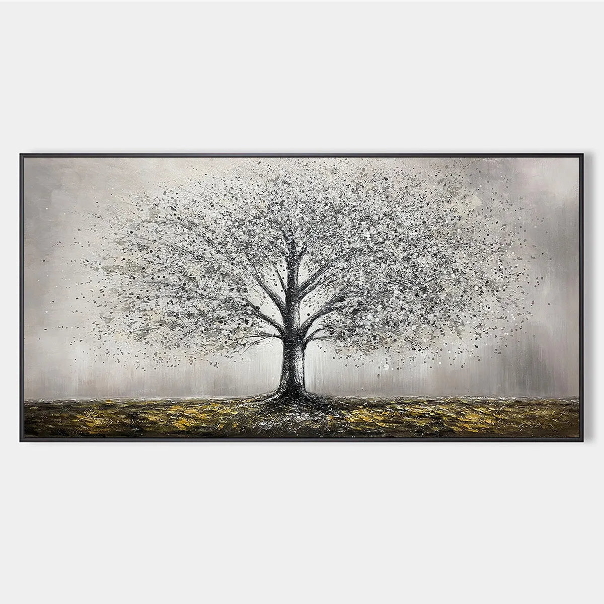 Golden Roots hand-painted gold and ivory textured tree painting rolled canvas option