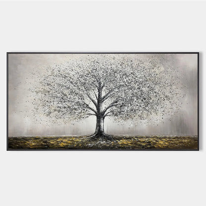 Golden Roots hand-painted gold and ivory textured tree painting rolled canvas option