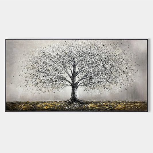 Golden Roots hand-painted gold and ivory textured tree painting rolled canvas option