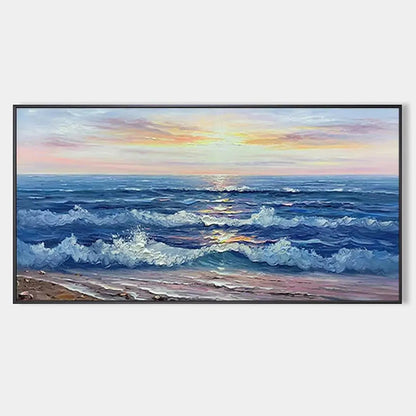 Golden Sunset Serenade hand-painted gold and ivory textured sunset seascape painting rolled canvas option