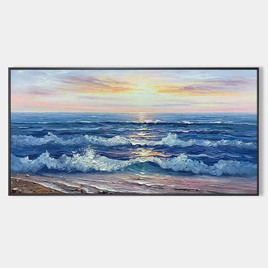 Golden Sunset Serenade hand-painted gold and ivory textured sunset seascape painting rolled canvas option