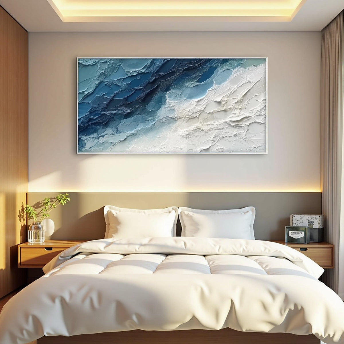 Golden Surge hand-painted gold and ivory textured sunset seascape painting rolled canvas option