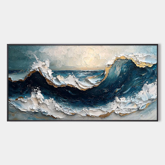 Golden Tide hand-painted gold and ivory textured ocean wave painting rolled canvas option