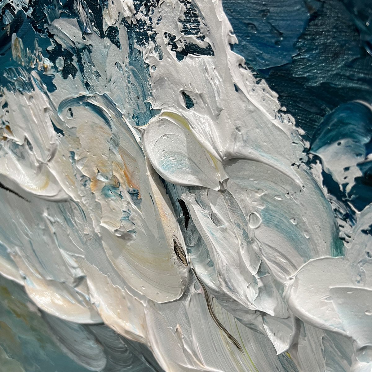 Golden Tide hand-painted gold and ivory textured ocean wave painting shown with gold frame