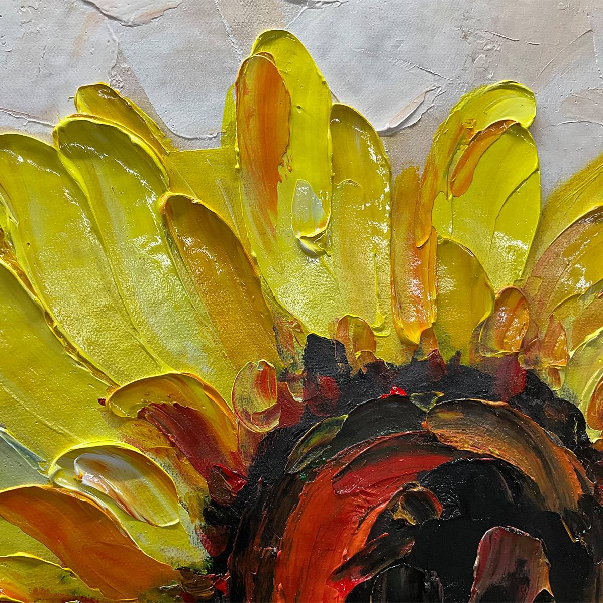 Golden Trio – Sunflower Impasto Oil Painting, view 3
