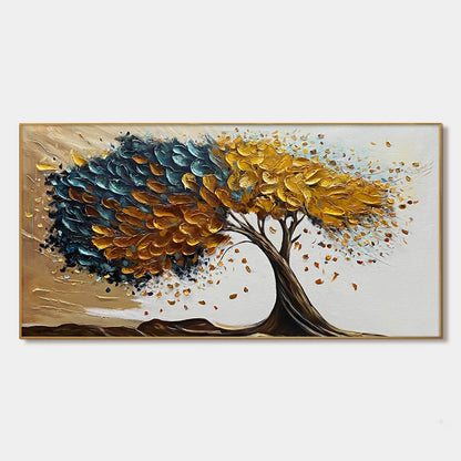 Golden Whispers hand-painted gold and ivory textured tree painting rolled canvas option