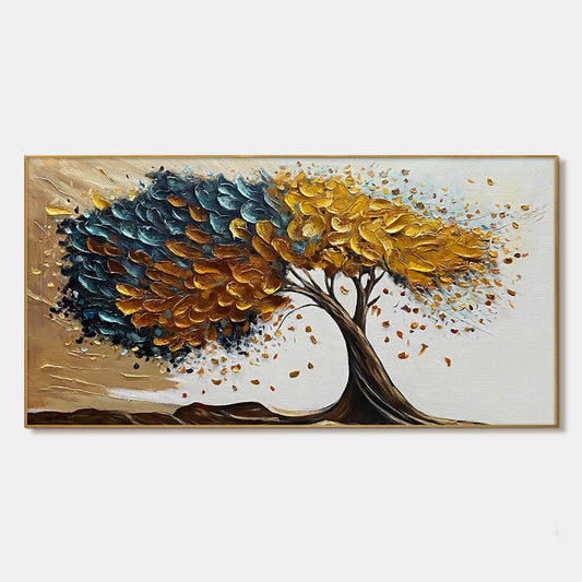 Golden Whispers hand-painted gold and ivory textured tree painting rolled canvas option