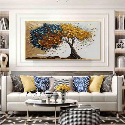 Golden Whispers hand-painted gold and ivory textured tree painting rolled canvas option