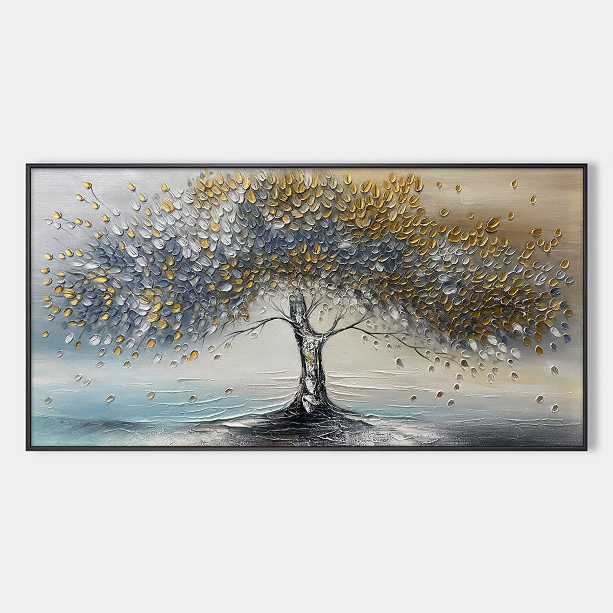 Golden Whispers hand-painted gold and ivory textured tree painting rolled canvas option