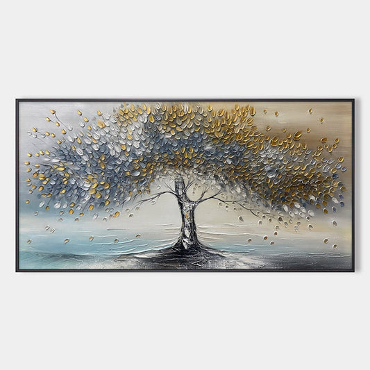 Golden Whispers hand-painted gold and ivory textured tree painting rolled canvas option
