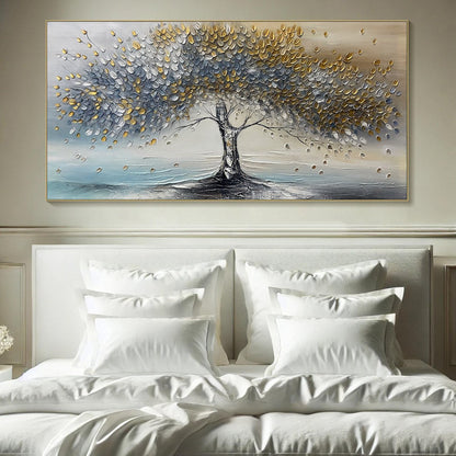 Golden Whispers hand-painted gold and ivory textured tree painting rolled canvas option