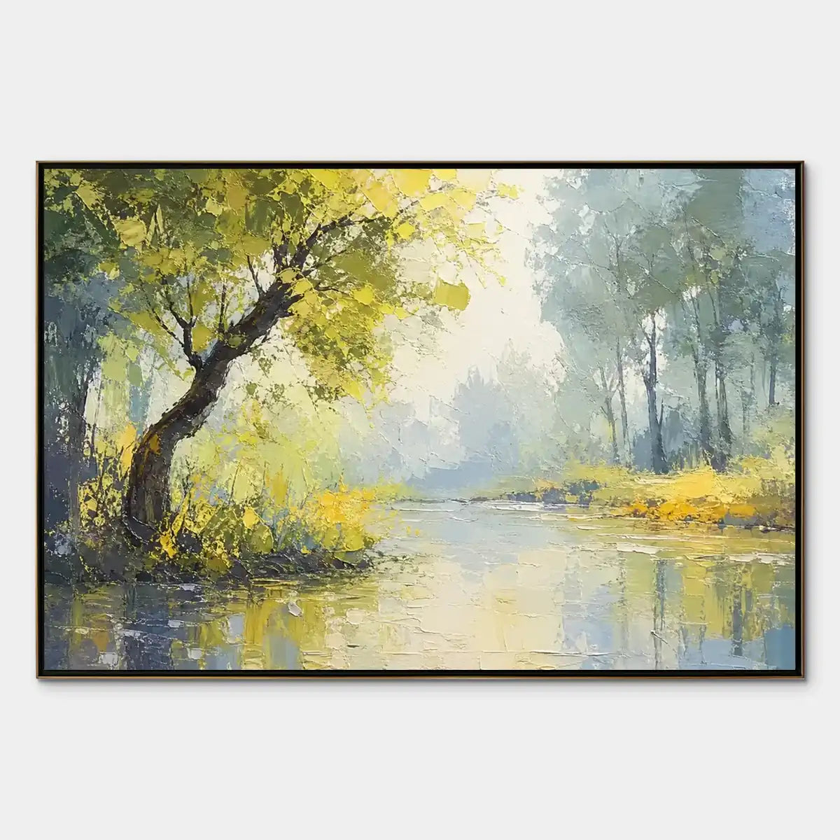 Green Haven hand-painted green and ivory textured forest landscape painting