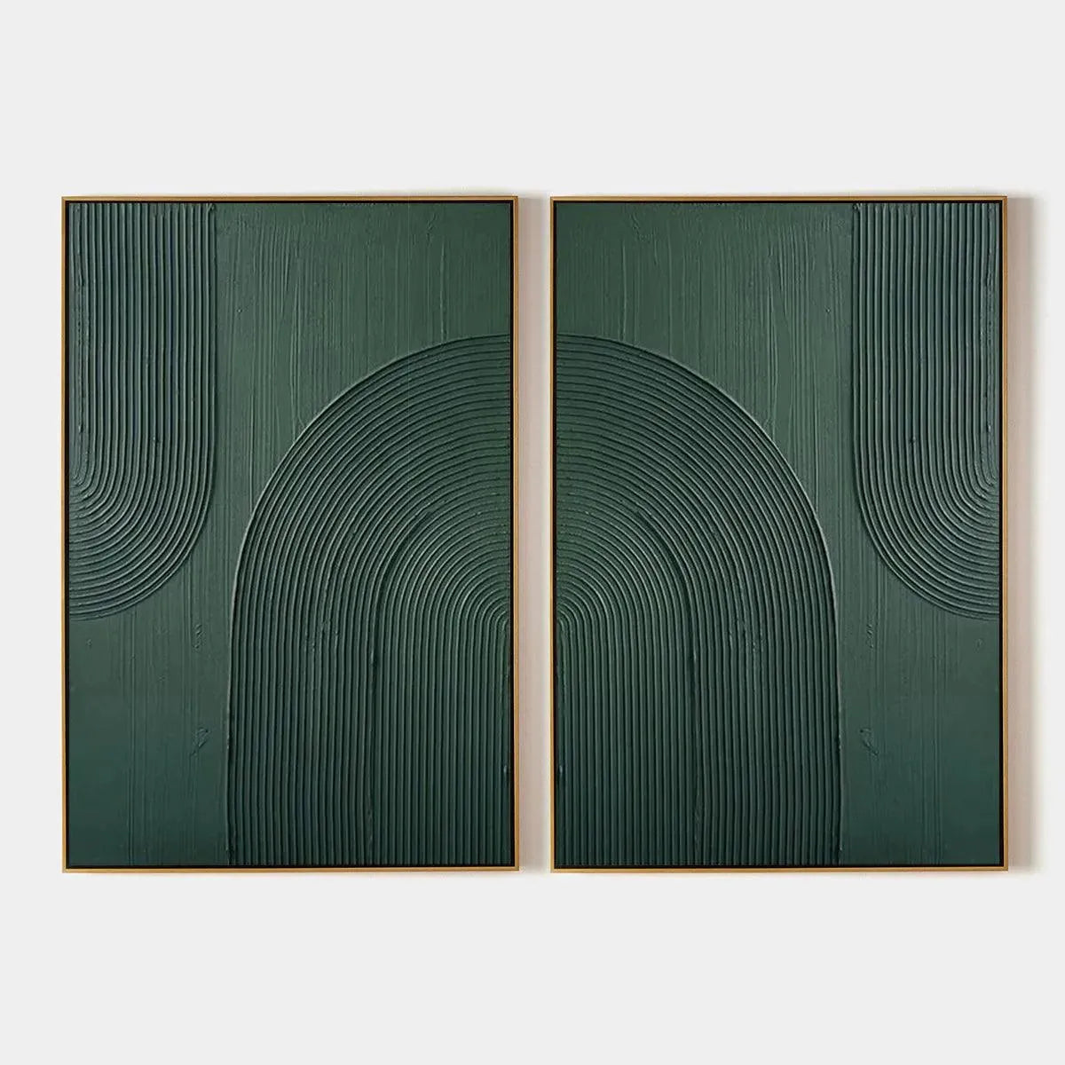Green Textured Arches Diptych – Wabi-Sabi Abstract Oil Painting, view 1