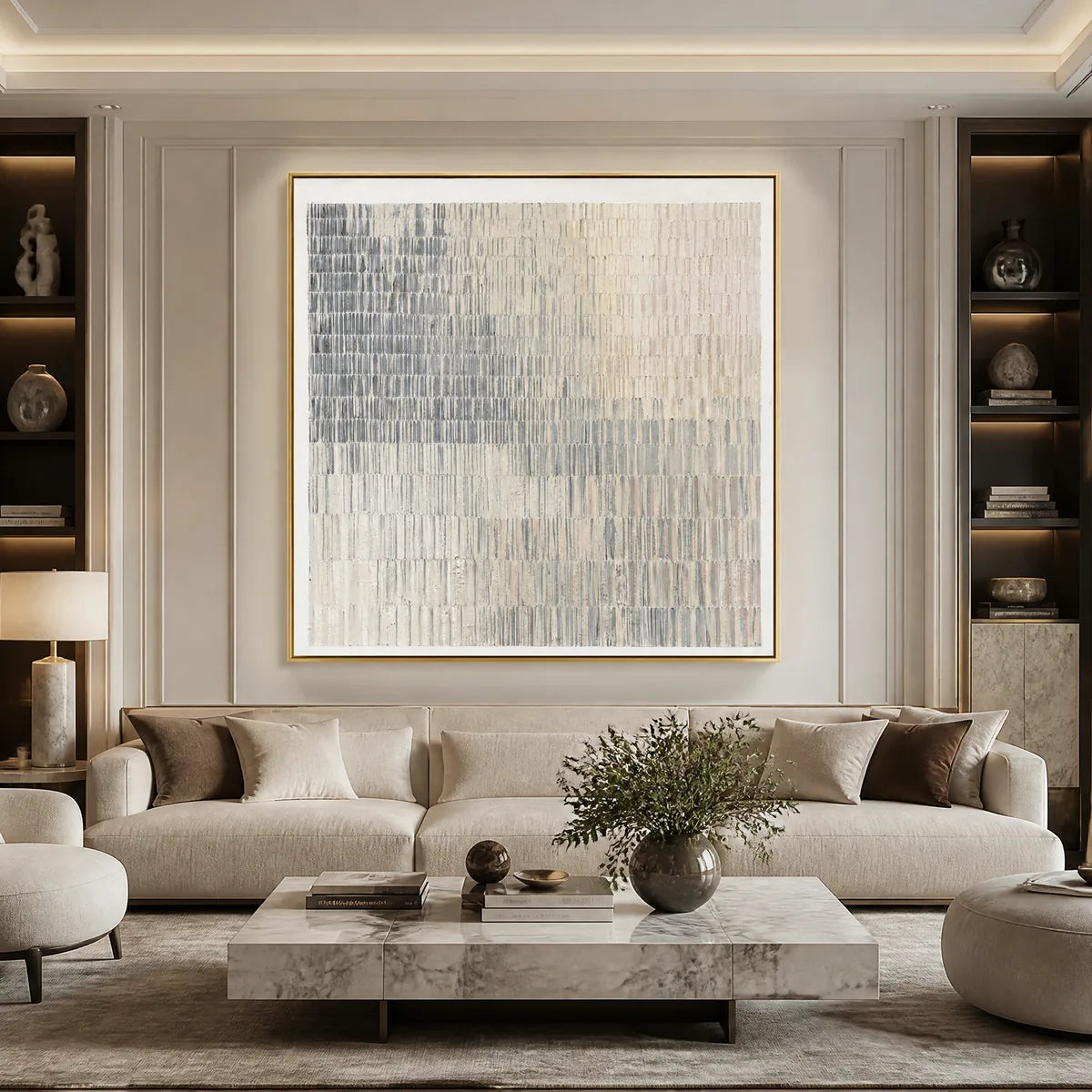 Grey Line Calm – Wabi-Sabi Abstract Oil Painting, view 2
