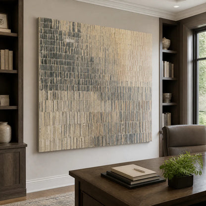 Grey and White Wabi-Sabi Abstract Oil Painting – Grey Line Calm