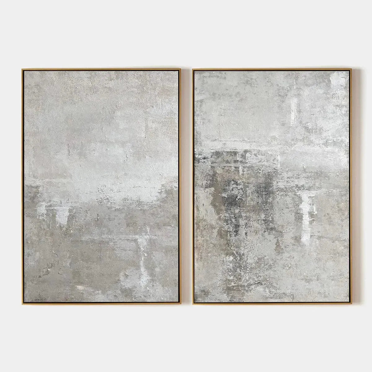 Grey Abstract Textured Diptych – Wabi-Sabi Abstract Oil Painting, view 1