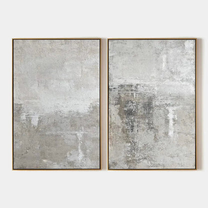 Grey Abstract Textured Diptych – Wabi-Sabi Abstract Oil Painting, view 1