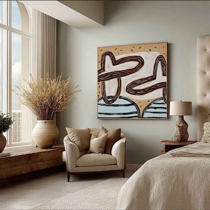 Blue and White Wabi-Sabi Figurative Oil Painting – Grounded Flow