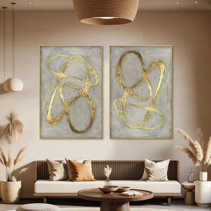 Golden Abstract Diptych – Wabi-Sabi Abstract Oil Painting, view 5
