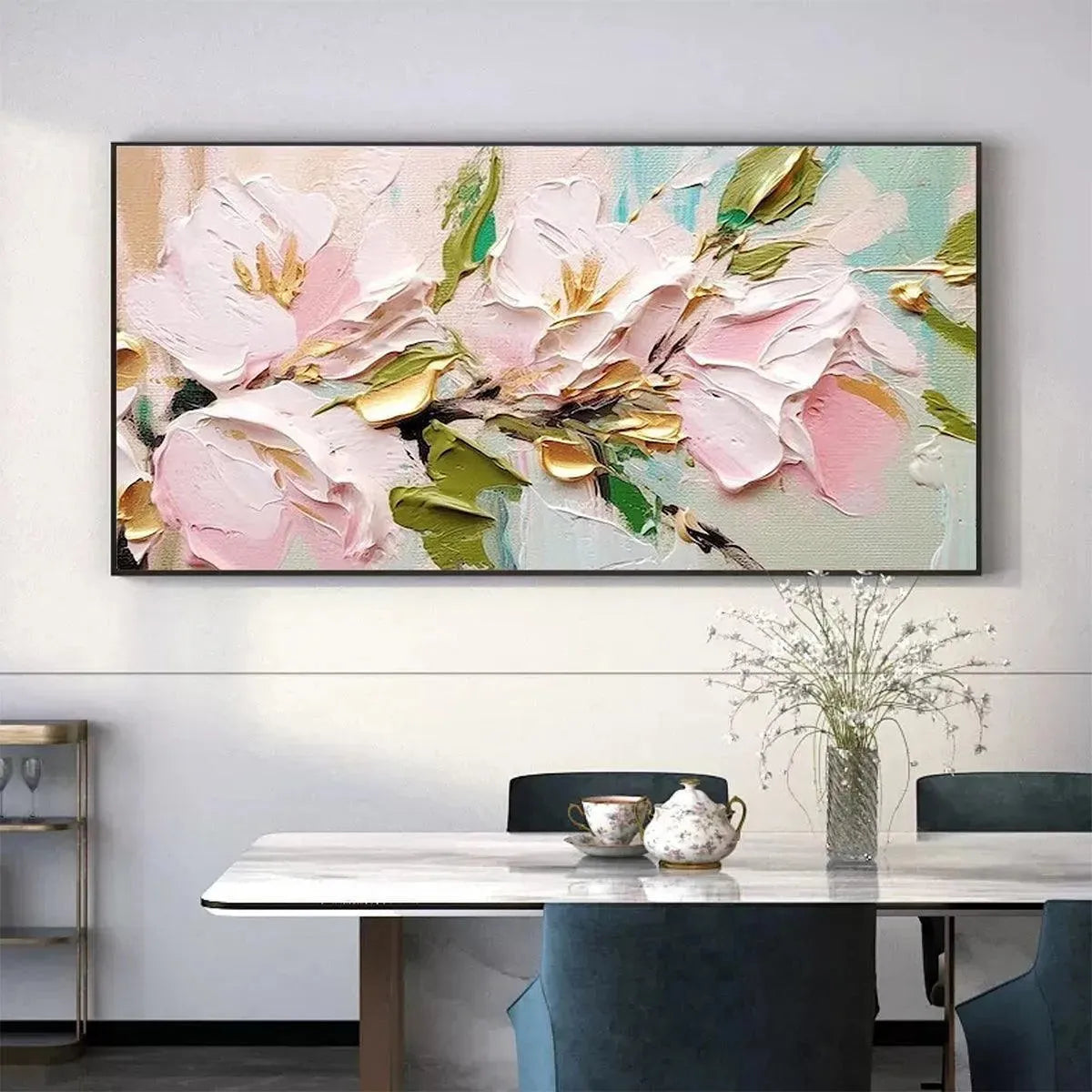 Gold and Blush Floral Impasto Painting – Golden Blush