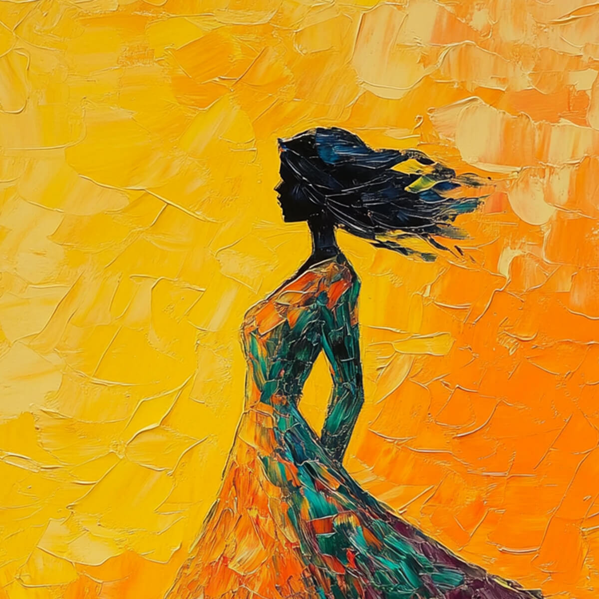 Gold Figurative Impasto Oil Painting – Golden Hour Grace