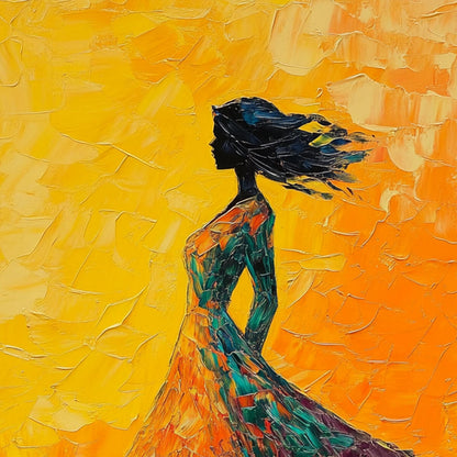 Gold Figurative Impasto Oil Painting – Golden Hour Grace