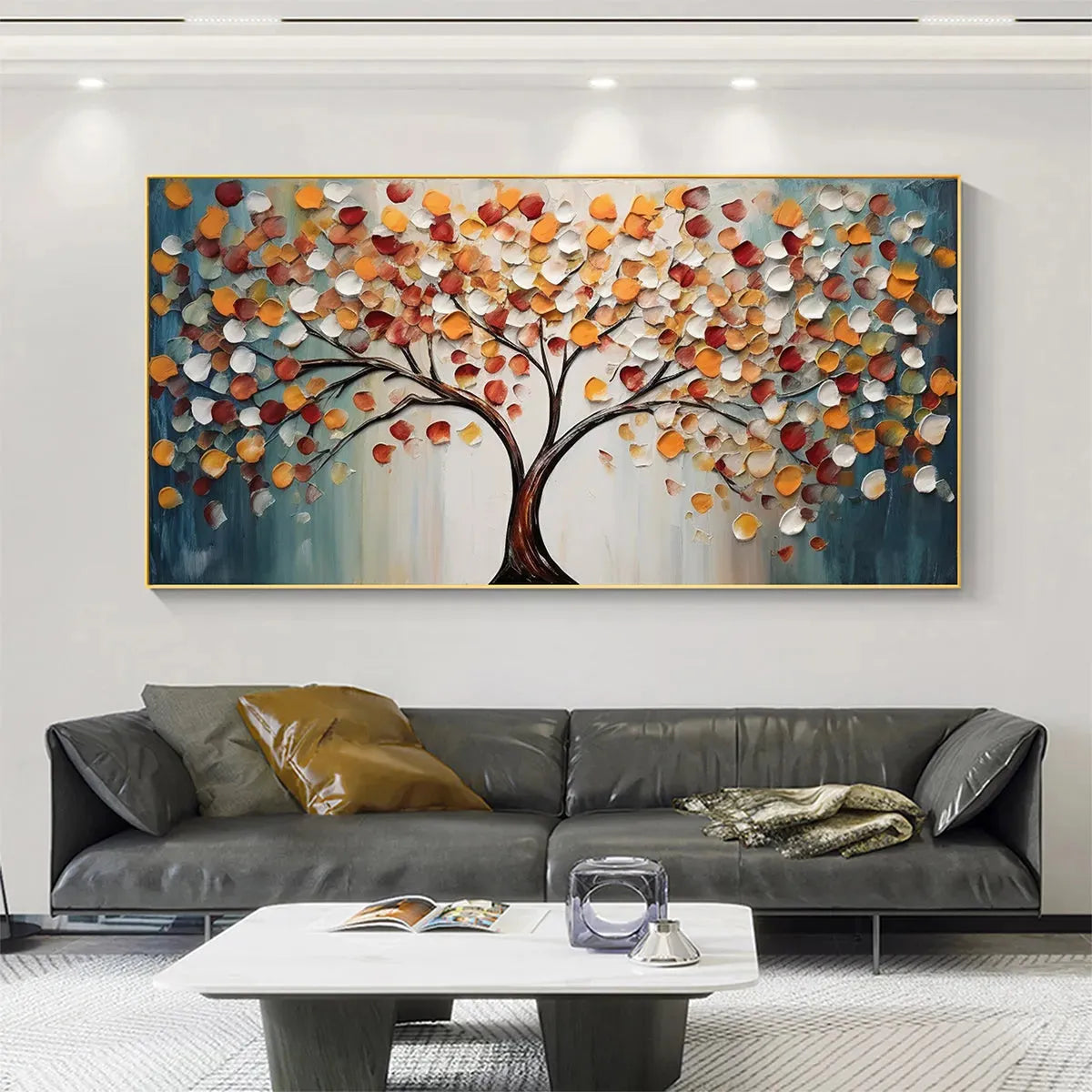 Golden Tree of Life hand-painted gold and ivory textured tree of life painting shown as stretched canvas