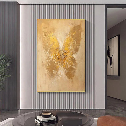 Gold and Beige Butterfly Textured Oil Painting – Golden Wings