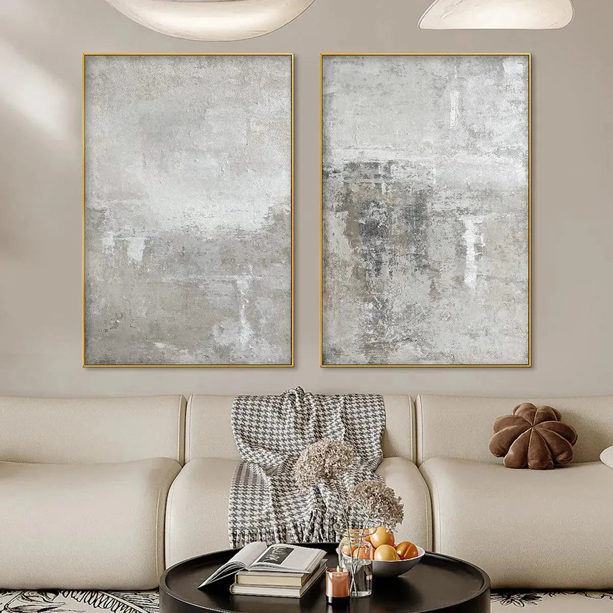 Grey Abstract Textured Diptych – Wabi-Sabi Abstract Oil Painting, view 2
