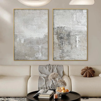 Grey Abstract Textured Diptych – Wabi-Sabi Abstract Oil Painting, view 2