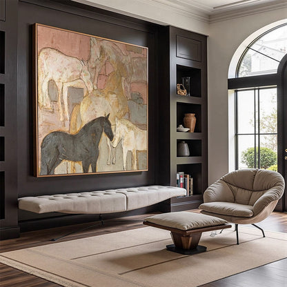 Blush and Grey Horse Impasto Oil Painting – Herd Whispers