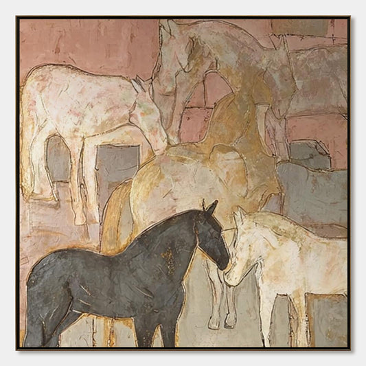 Herd Whispers – Horse Impasto Oil Painting, view 1