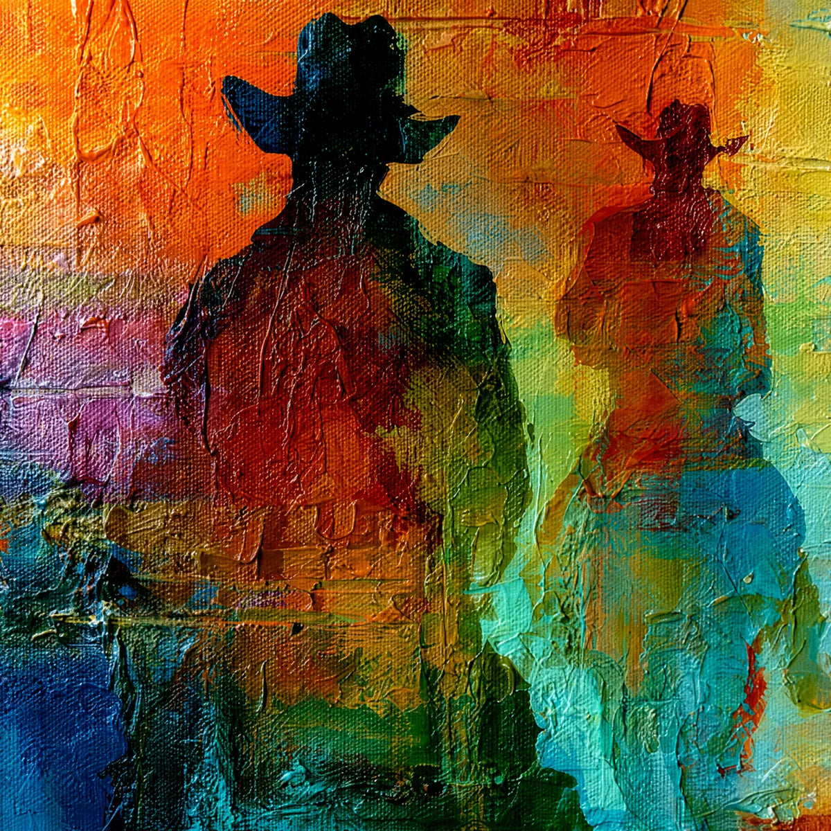 Horizon Riders – Figurative Palette Knife Oil Painting, view 3