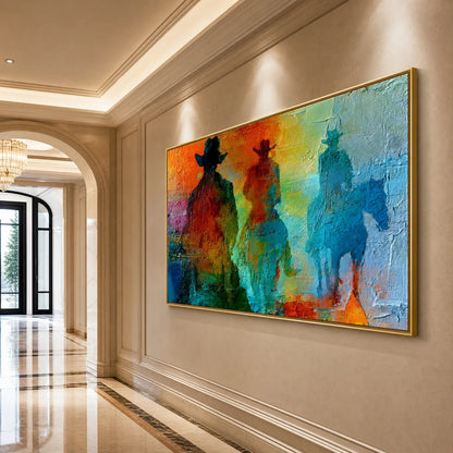 Abstract Figurative Palette Knife Oil Painting – Horizon Riders