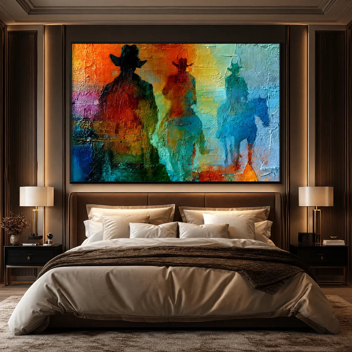 Abstract Figurative Palette Knife Oil Painting – Horizon Riders