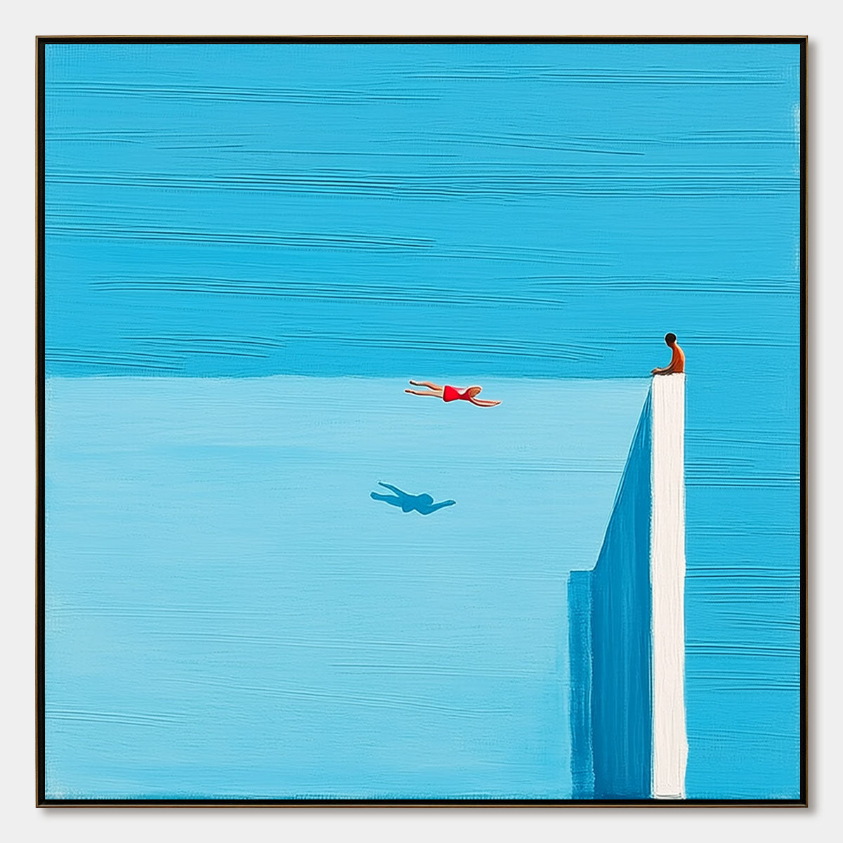 Horizon's Edge hand-painted ocean blue and ivory textured coastal abstract painting rolled canvas option
