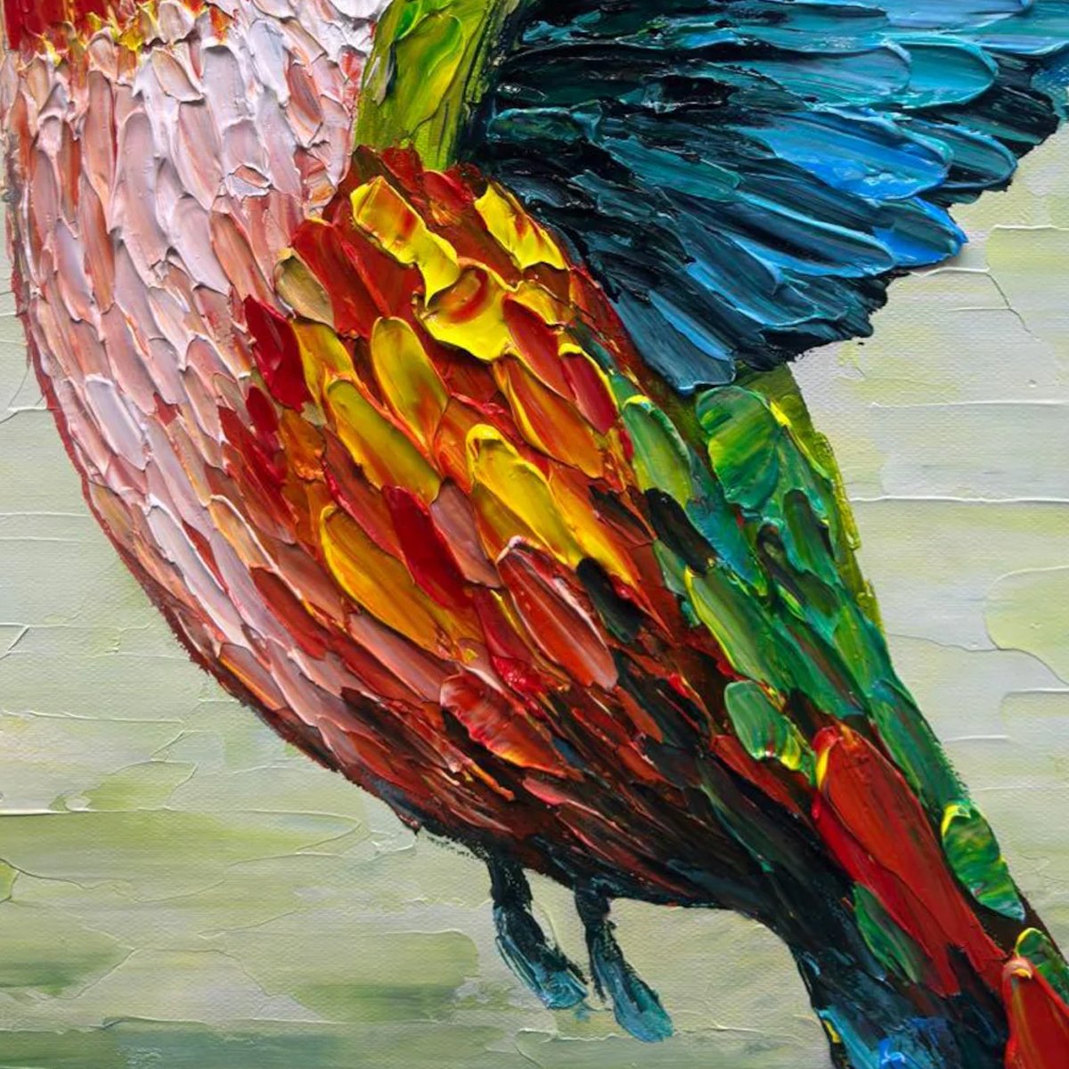 Colorful Floral Impasto Oil Painting – Hummingbird Radiance