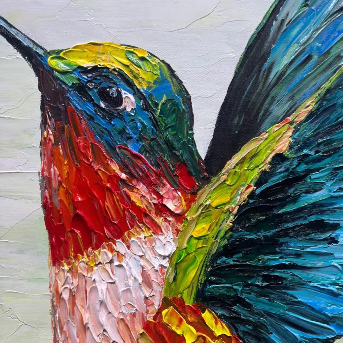 Hummingbird Radiance – Floral Impasto Oil Painting, view 5